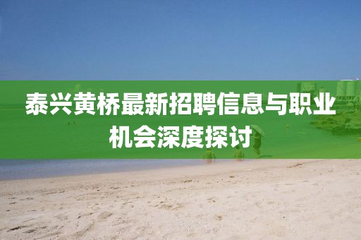 泰興黃橋最新招聘信息與職業(yè)機(jī)會(huì)深度探討