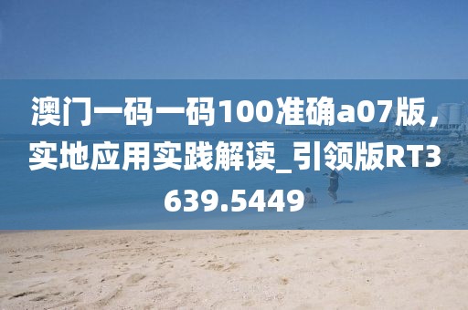 澳門一碼一碼100準確a07版，實地應用實踐解讀_引領版RT3639.5449